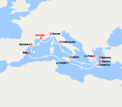itin&eacute;raire croisi&egrave;re Méditerranée Occidentale : France, Italie, Grèce, Malte, Baléares, Espagne 
