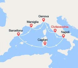 itinéraire croisière Mediterraneo Occidentale : Francia, Spagna, Italia 