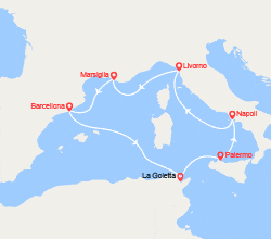 itinéraire croisière Mediterraneo Occidentale : Francia, Spagna, Tunisia, Italia 