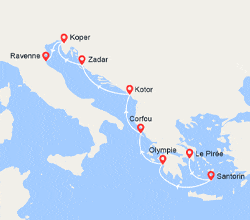 itin&eacute;raire croisi&egrave;re Iles grecques : Grèce, Monténégro, Croatie, Slovénie, Italie 