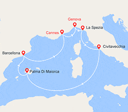 itinéraire croisière Mediterraneo Occidentale : Italia, Spagna e Costa Azzurra 