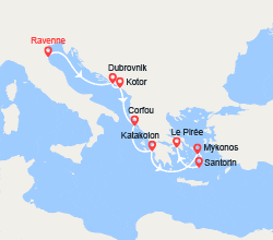 itin&eacute;raire croisi&egrave;re Méditerranée Orientale : Italie, Croatie, Iles Grecques, Monténégro 
