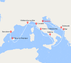 itin&eacute;raire croisi&egrave;re Méditerranée Occidentale : Italie, Croatie, Monténégro, Provence, Baléares, Espagne 