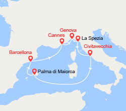 itinéraire croisière Mediterraneo Occidentale : Maiorca, Barcellona, Costa Azzurra 