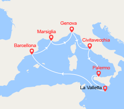 itinéraire croisière Mediterraneo Occidentale : Malta, Spagna, Francia 
