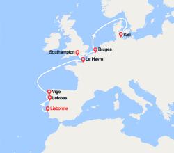 itinéraire croisière Méditerranée Occidentale : Portugal, Espagne, France, Belgique 