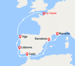 itin&eacute;raire croisi&egrave;re Europe du Nord : Route vers le Sud : du Havre à Marseille 