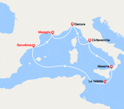 itinéraire croisière Mediterraneo Occidentale : Spagna, Francia, Italia, Malta 