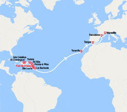itinéraire croisière Transatlantique : Transatlantique : Antilles, îles Vierges, Canaries, Maroc, Espagne, France 