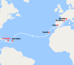 itin&eacute;raire croisi&egrave;re Transatlantique : Transatlantique : Rép. Dominicaine, Antilles, Canaries, Espagne, France 