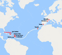 itin&eacute;raire croisi&egrave;re Transatlantique : Transatlantique : Rép. Dominicaine, Antilles, Canaries, Maroc, Espagne, France 