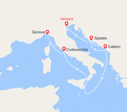 itinéraire croisière Mediterraneo Occidentale - Libia : Venezia, Spalato, Cattaro, Civitavecchia, Genova 
