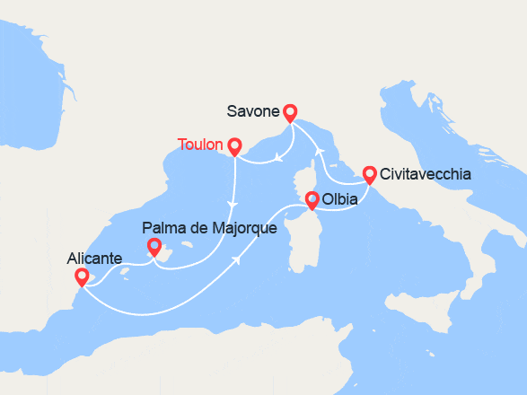itinéraire croisière Méditerranée Occidentale : Baléares, Espagne, Italie 