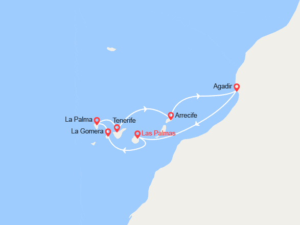 itinéraire croisière Méditerranée Occidentale : Canaries, Espagne, Maroc 