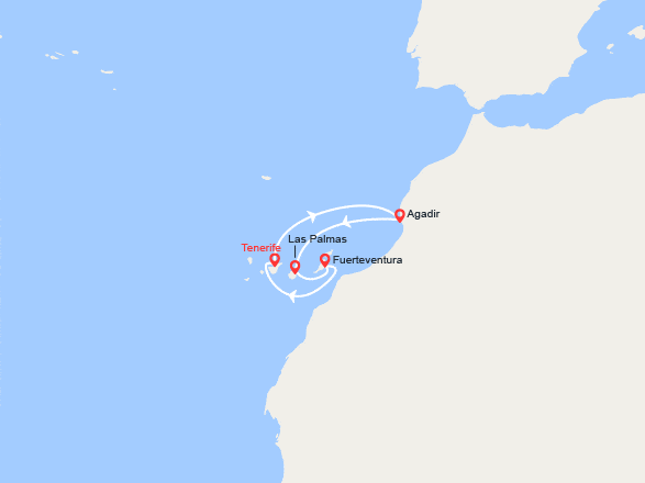 itin&eacute;raire croisi&egrave;re Méditerranée Occidentale : Canaries et escale au Maroc 