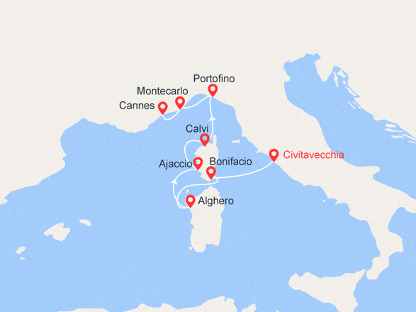 itinéraire croisière Mediterraneo Occidentale : Corsica, Portofino, Montecarlo