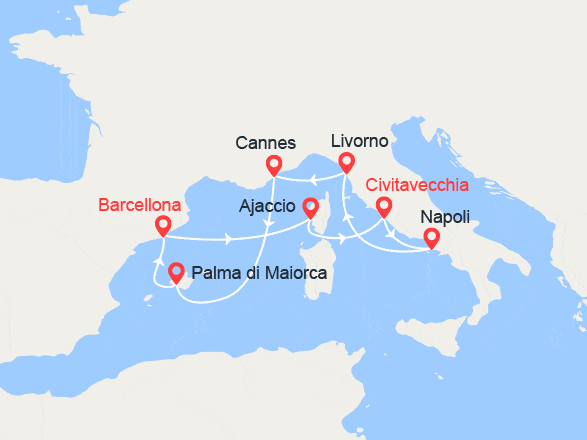itinéraire croisière Mediterraneo Occidentale : Costa Azzurra, Baleari, Corsica