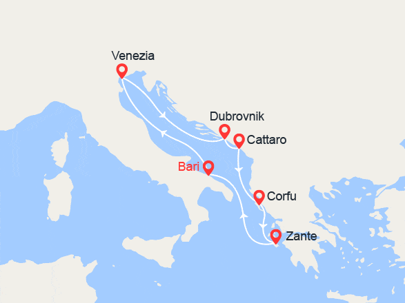 itinéraire croisière Mediterraneo Orientale : Croazia, Montenegro, Grecia