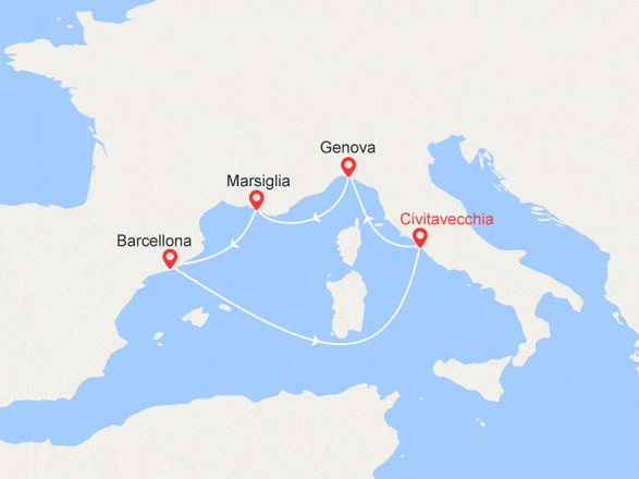 itinéraire croisière Mediterraneo Occidentale : Crociera di Natale: Francia, Spagna, Italia