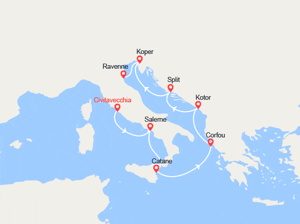 itin&eacute;raire croisi&egrave;re Méditerranée Orientale : De Rome à Ravenne : Italie, Corfou, Monténégro, Croatie, Slovénie 