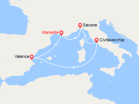 itin&eacute;raire croisi&egrave;re Méditerranée Occidentale : Espagne, Italie 