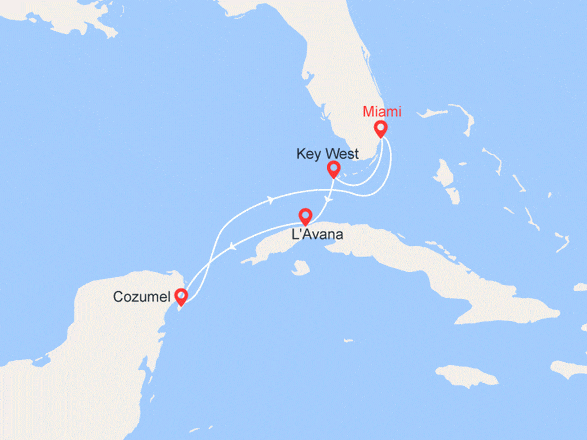 itinéraire croisière Caraibi : Florida, Cuba, Messico