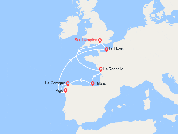 itin&eacute;raire croisi&egrave;re Méditerranée Occidentale : France, Espagne au départ de Southampton 