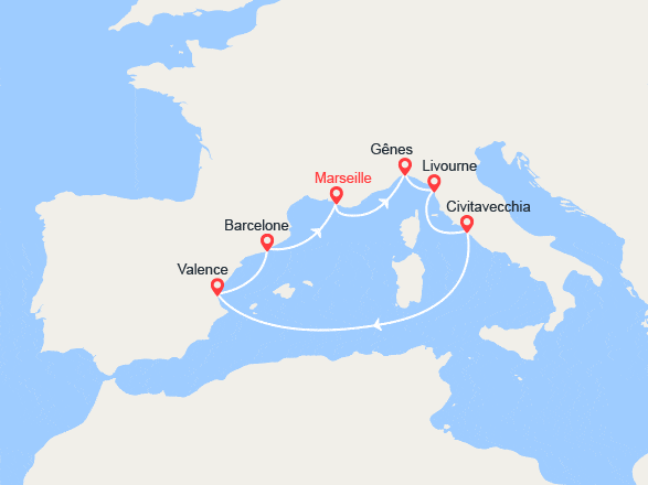 itin&eacute;raire croisi&egrave;re Méditerranée Occidentale : France, Italie, Espagne 