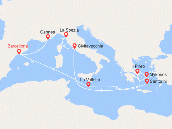 itinéraire croisière Mediterraneo Occidentale : Francia, Italia, Grecia e Turchia