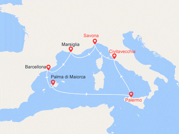 itinéraire croisière Mediterraneo Occidentale : Francia, Spagna, Isole Baleari