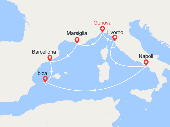 itinéraire croisière Mediterraneo Occidentale : Francia, Spagna, Italia