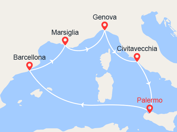 itinéraire croisière Mediterraneo Occidentale : Francia, Spagna, Italia
