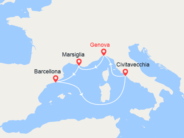 itinéraire croisière Mediterraneo Occidentale : Francia, Spagna, Italia