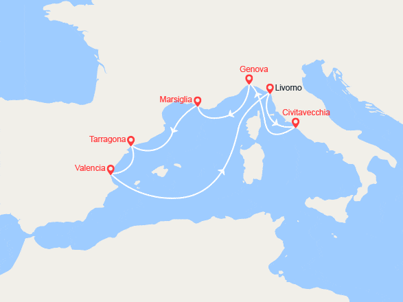 itinéraire croisière Mediterraneo Occidentale : Francia, Spagna, Italia