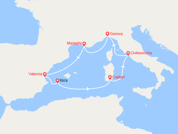 itinéraire croisière Mediterraneo Occidentale : Francia, Spagna, Italia