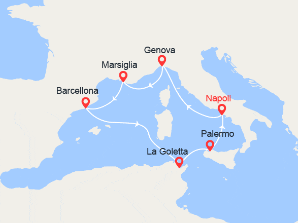 itinéraire croisière Mediterraneo Occidentale : Francia, Spagna, Tunisia