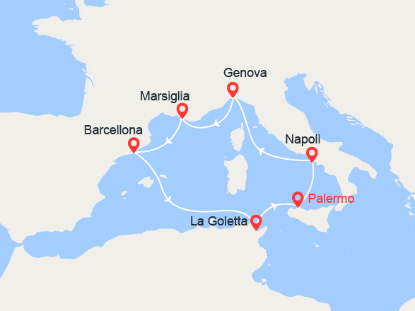 itinéraire croisière Mediterraneo Occidentale : Francia, Spagna, Tunisia
