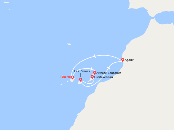 itin&eacute;raire croisi&egrave;re Méditerranée Occidentale : Îles Canaries et Maroc 