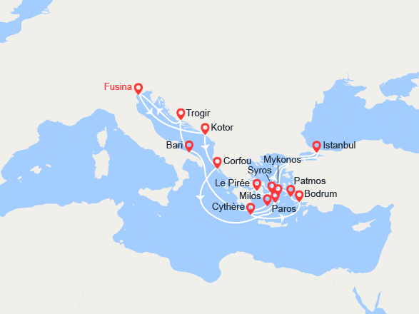 itin&eacute;raire croisi&egrave;re Méditerranée Orientale : Iltalie, Monténégro, Grèce, Turquie 