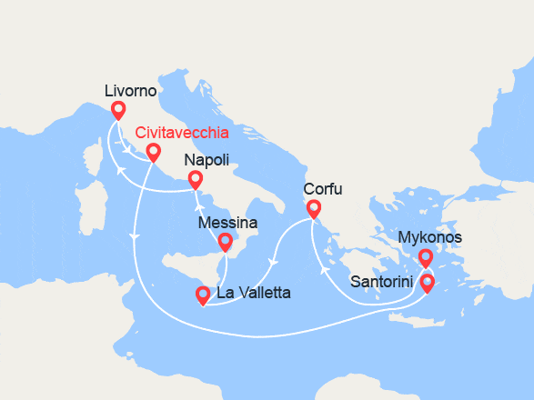 itinéraire croisière Mediterraneo Orientale - Isole greche : Isole Greche, Malta, Italia