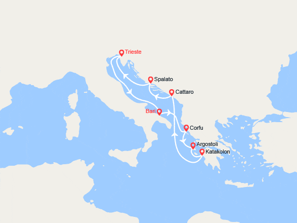 itinéraire croisière Mediterraneo Orientale : Italia, Grecia, Montenegro, Croazia