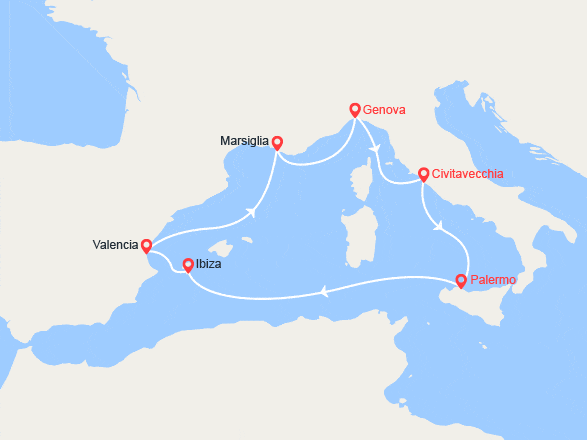 itinéraire croisière Mediterraneo Occidentale : Italia, Ibiza, Provenza