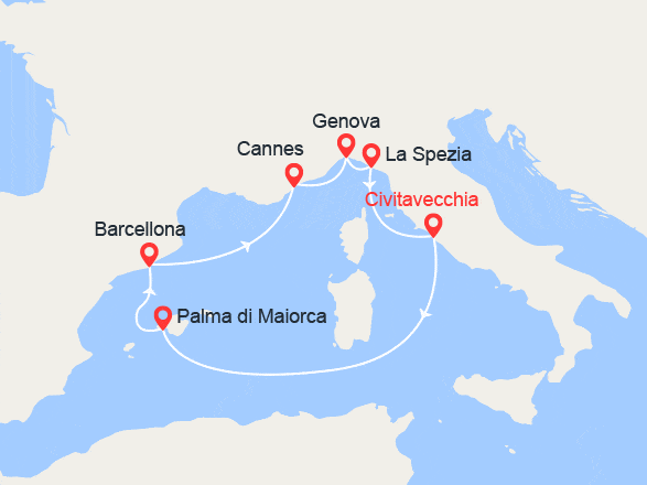itinéraire croisière Mediterraneo Occidentale : Italia, Maiorca, Barcellona, Costa Azzurra