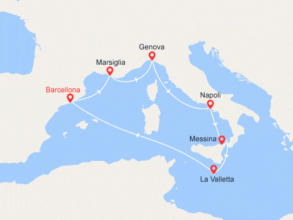 itinéraire croisière Mediterraneo Occidentale : Italia, Malta, Spagna, Francia