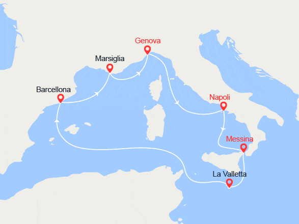 itinéraire croisière Mediterraneo Occidentale : Italia, Malta, Spagna, Francia