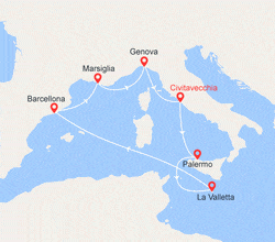 itinéraire croisière Mediterraneo Occidentale : Italia, Malta, Spagna, Francia