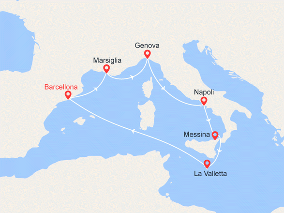 itinéraire croisière Mediterraneo Occidentale : Italia, Malta, Spagna, Francia 