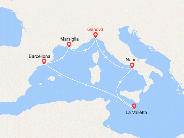 itinéraire croisière Mediterraneo Occidentale : Italia, Malta, Spagna, Francia