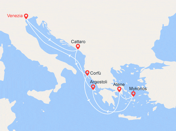 itinéraire croisière Mediterraneo Orientale : Italia, Montenegro, Grecia