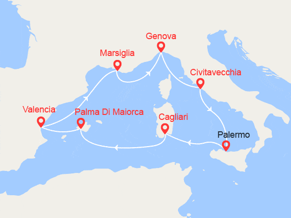 itinéraire croisière Mediterraneo Occidentale : Italia, Spagna, Francia